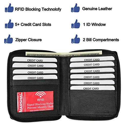 RFID Blocking Mens Leather Zippered Wallet (Black)4