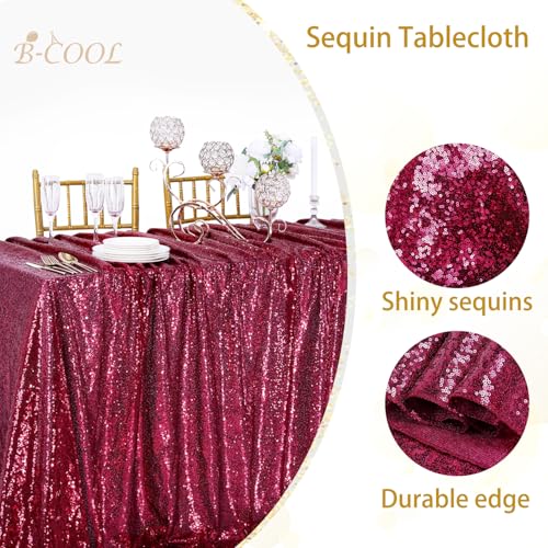 Image of B-COOL Rectangle Sequin Tablecloth Large 90x156 Inch Party Tablecloths Glitter Table Linen for Birthday Wedding Baby Shower Christmas Holiday Banquet Decoration,Burgundy