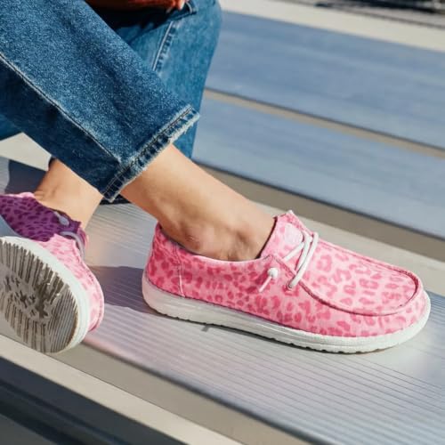 HEYDUDE Women's Wendy Stretch Jersey Leopard Slip On Shoe, Pink/Multi Size 7 | Lightweight Casual Loafers | Easy On Travel Ready Fit - image 2