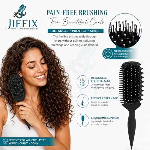 Image of Curl Define Styling Brush - Nylon Detangling & Curl-Defining Hair Brush for Curly, Wavy & Frizzy Hair - Paddle Brush with Wide Tooth Comb for Men, Women & Kids (Black)