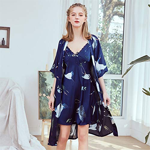 Womens Floral Satin Kimono Robes Bride Bridesmaids Nightdress Satin Wedding Kimono Bridal Lingerie for Ladies - Thumbnail 2