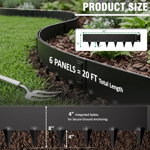 Metal Landscape Edging 20FT – 8” Tall Galvanized Steel Garden Border with Built-in Spikes & Connector Pins, No Dig Flexible Lawn Edging for Landscaping, Yard, Walkways & Flower Bed by STIRLINGEAR - Used condition - Image 2
