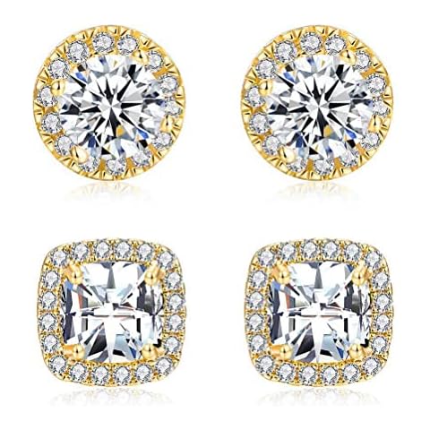 14K Gold Plated Earrings Cubic Zirconia Simulated Diamond Stud Earrings for Women Men Cover