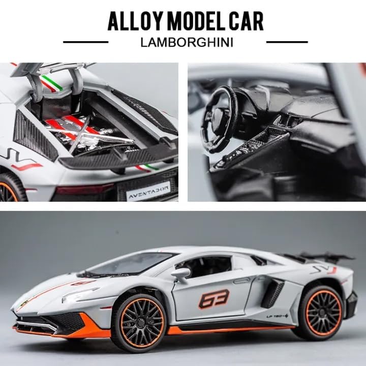 Image of WORSHIPER 1:32 Scale Lamborghini LP780-4 Alloy Die-Cast Car Model | Metal Toy Supercar with Openable Doors, Lights & Sound | Pull Back Vehicle for Kids & Collectors [Multicolor][Pack of 1]