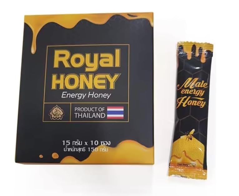 Royal Honey Black - Miel afrodisíaca para hombre, estimulante, afrodisíaco natural duradero, fórmula intensa con ginseng, para aumentar la resistencia, eficaz, 10 bolsitas individuales