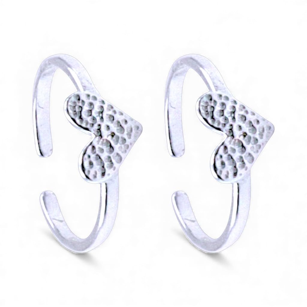 taraash 925 Sterling Silver Textured Heart Charm Adjustable Toe Ring for Women-picture-8