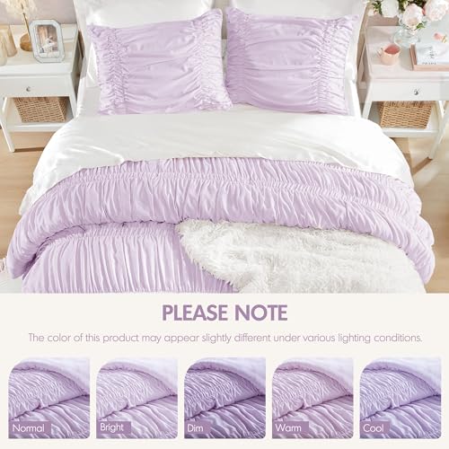 Image of Intelligent Design Ruched Shabby Chic Lavender King Comforter Set, 3pc | Girls Bedding Set, French Country, All Season Down Alternative, Cozy, Machine Washable, Lightweight, Breathable