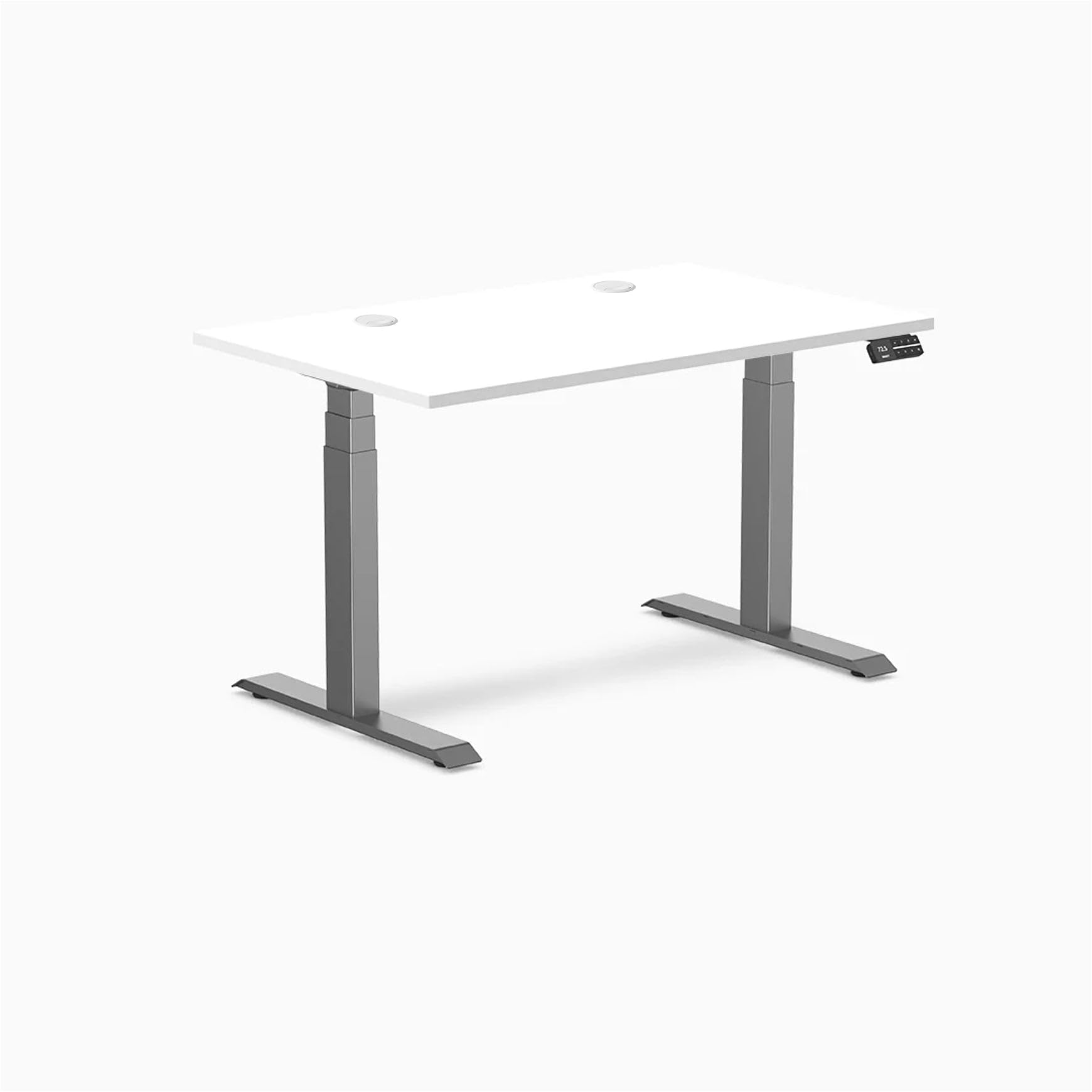 Desky Dual Laminate Sit Stand Desk White 47.2" Grommets Space Gray
