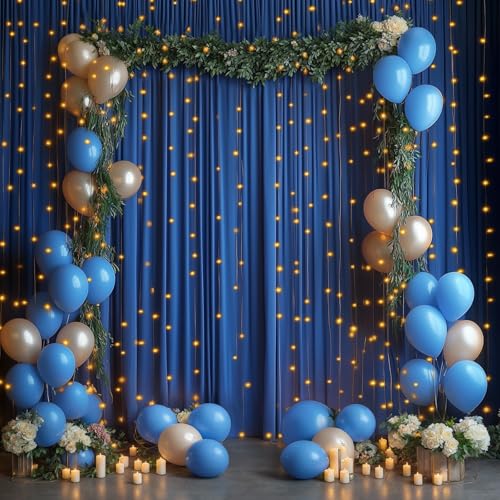 Image of 20ft x 12ft Royal Blue Backdrop Curtain for Parties, Wrinkle Free Polyester 4 Panels 5x12ft Photo Backdrop Drapes Back Drop Cloth for Wedding Birthday Party Baby Shower Photography Background