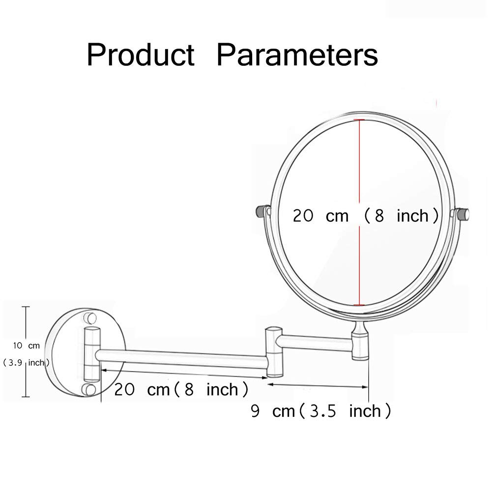 Espejo de maquillaje montado en la pared de 8 pulgadas con aumento, espejo de baño de pared con aumento, giratorio de 360 grados, brazo extensible, redondo, sin luz, para baño (bronce verde