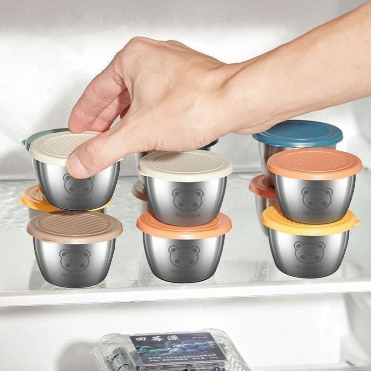 Image of Stainless Steel Sauce Cup with Lid, Small, Silver, Leak-Proof, 50g, for Salad, Chutney, Tiffin, Lunch, Travel (04)