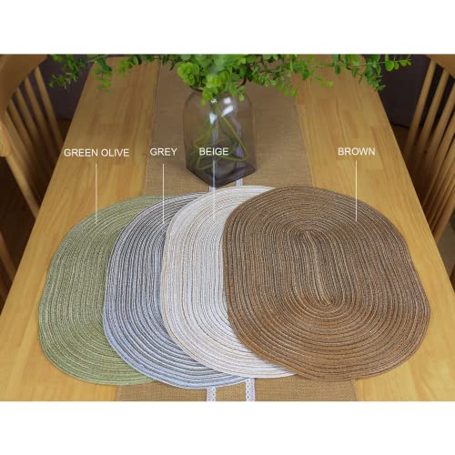 Oval Braided Placemats 12X18 Inch Table Mats For Dining Tables Natural Woven Heat Resistant Place Mats Set Of 6 (Oval Brown) #TOP6