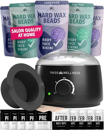 Image of Tress Wellness Award Winning Waxing Kit for Sensitive Skin - Safe for Face & Skin, Easy to Use - At-Home Kit for Face, Bikini, Brazilian & Full Body - Black, No Display