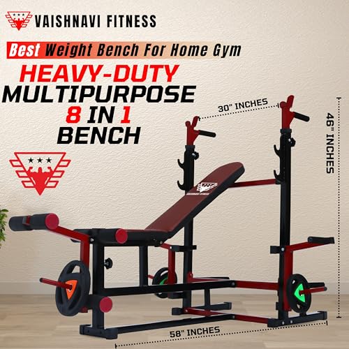 Image of 8-in-1 Heavy-Duty Adjustable Gym Bench for Home Workout | Foldable Flat, Incline & Decline Bench Press with Leg Curl, Leg Extension & Barbell Rack | Strength Training Equipment