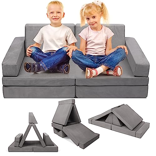 Xilingol Kids Play Couch, 8Pcs Convertible Sofa for Creativity & Imagination?Child Sectional Sofa, Foam Kids Modular Couch, 50”x28.5