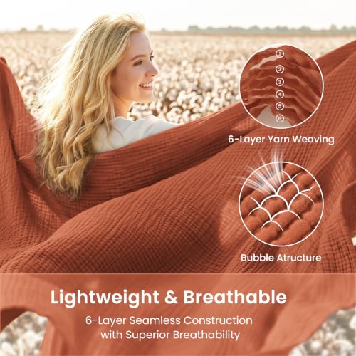 Image of Love's cabin 100% Cotton Muslin Blanket, 6 Layer Lightweight Breathable Gauze Twin Size Blanket 60 x 80 Inches, Soft Summer Blanket for Bed or Couch, Orange
