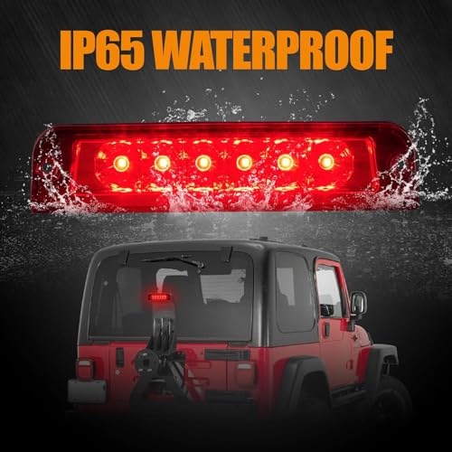 Image of Third 3rd Brake Light LED for 1997-2006 Jeep Wrangler, High Mount Rear Brake Lights Assembly for 97-06 Wrangler TJ, Waterproof Center Cab Lamp Stop Light (RED)