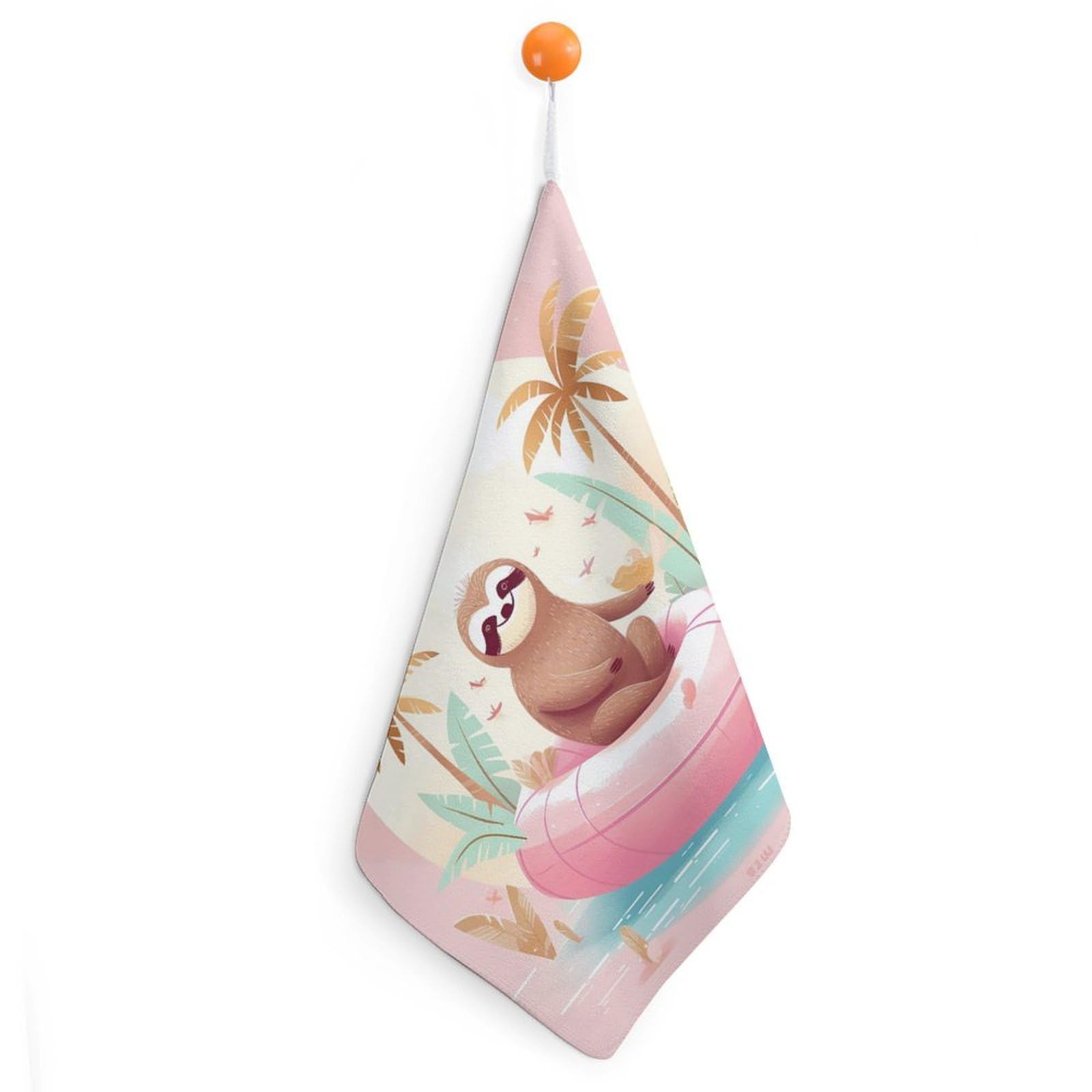 QMNLKH Sloth Flamingo Hand Towels for Kitchen, Quick Dry Hanging Hand Towels with Loops, Absorbent Hand Towel for Bathroom, Square Soft Microfiber Towels for Gym, 11.8inch 1PCS
