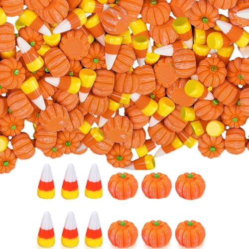 80 PCS Fake Candy Corn Pumpkin, Mini Pumpkin Fall Resin Candy for Halloween Vase Filler, Pumpkin Candy Corn for DIY Halloween Fall Thanksgiving Handmake Decor