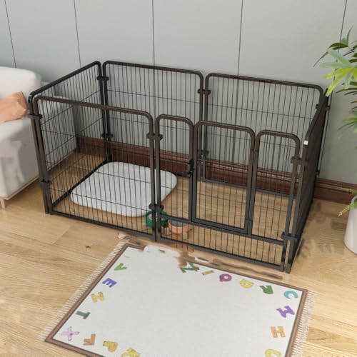 Vollebo 工具不要 ペットフェンス 犬用 サークル 室内外兼用 扉付き ロック機能 脱走防止 頑丈スチール製 高さ90cm 滑り止めキャップ付き 多枚数組み合わせ可能 小型犬・中型犬対応 (180X90X100cm,B)