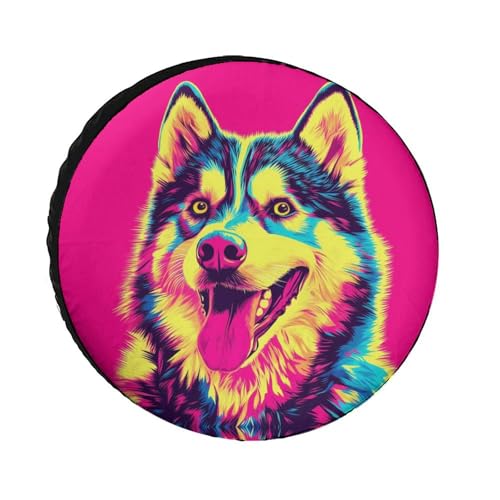 Colorful Husky Dog Art Spare Tire Cover Oxford Waterproof Wheel Protectors Universal Car Accessories 26inch