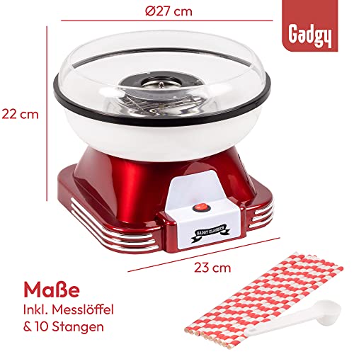 Gadgy Zuckerwattemaschine - Retro Cotton Candy Machine - Zuckerwatte Maschine mit Stäbchen und Messlöffel - Höhe 22 cm Rot Weiß - 500 Watt Zuckerwattenmaschiene für zuhause – Bild 5