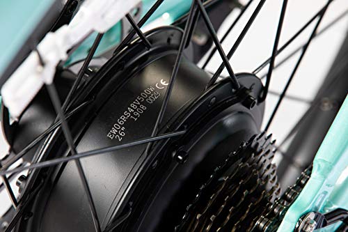 Soumye Beach Cruiser Electric Bicycle: 500W Brushless Motor 48V/13Ah Battery 26”x2.235 Tire Max Speed 25 m/h Step-Thru Frame M5 Larger Size Display Shimano 7 Gears Mountain e-Bike for Adults (Green)
