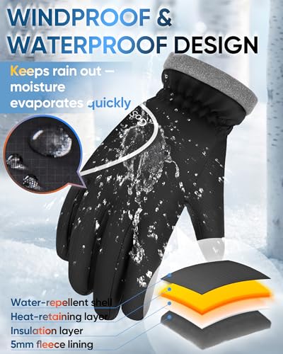 GoSkala Fahrradhandschuhe Herren Winter, Laufhandschuhe mit Touchscreen & Winddicht und rutschfest, Sporthandschuhe für Outdoor-Aktivitätenwie Arbeiten, Autofahren, Skifahren, Radfahren