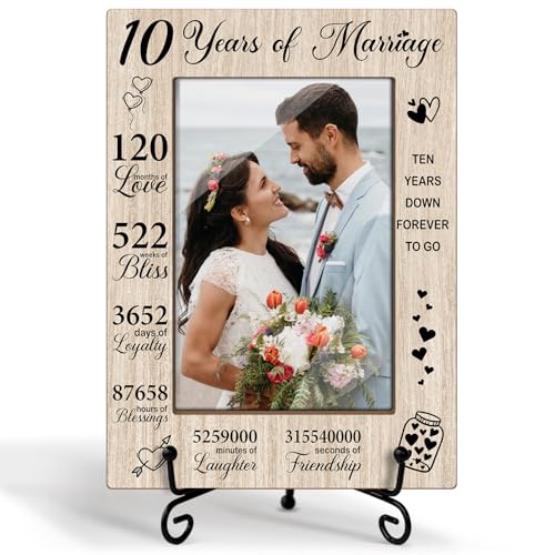 Romantic Gifts 10 Years Of Marriage Picture Frame Wooden Picture Frames 4x6, Wooden Photo Frame With Stand Couple Gifts For Wedding Anniversary, Display Frame Desk Decor Home Decor (Vertical)-30