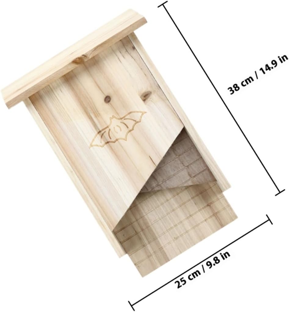 NUOBESTY Wooden Bat House Outdoor Shelter Handmade Bat Box for Garden and Courtyard Pet Habitat Natural Roosting Station