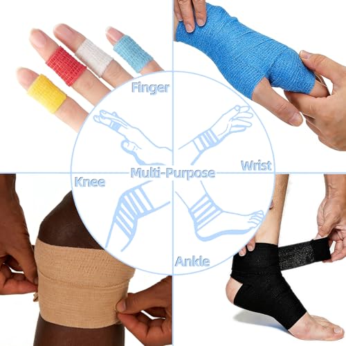 IndigoCase 12 Rolls Self Adhesive Bandage Wrap 1 Inch, Blue Color Elastic Athletic Tape, Vet Wrap, Wrist Tape, Small Bandage for Kids, Fingertip, Dog, Pets