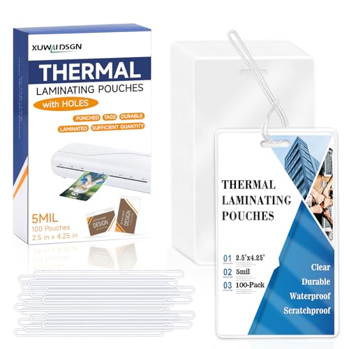 100 Pack 2.5"x4.25" Laminating Pouches with Loop & Slot