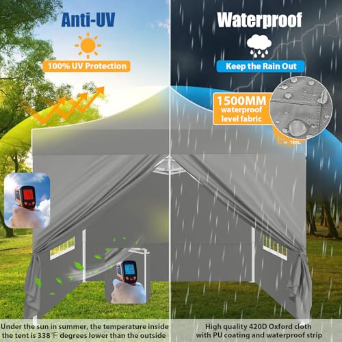 Image of HOTEEL Canopy Tent 10x10 Pop Up Canopy, Ez Up Canopy with Sidewalls Waterproof & UPF 50+, Heavy Duty Commercial Instant Craft Fair Tent for Farmer Market, Vendor, Party, Event(Grey)