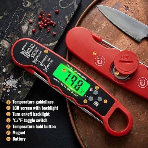 Digital Instant Read Meat Thermometer, Waterproof Food Thermometer with Backlight for Cooking, Grilling, BBQ, Air Fryer & Kitchen for Fathers Day Gift Ideas for Birthday Dad Men Him Husband