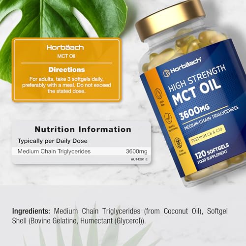 MCT Oil Capsules 3600mg | C8 & C10 | High Strength | Keto Diet Supplement | 120 Softgels | by Horbaach - Image 4