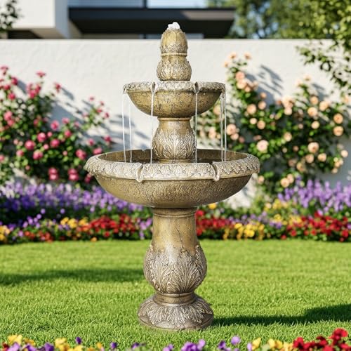 Image of Naturefalls 47.2 inch Water Fountain Outdoor - Large Waterfall Fountain Outside, 3-Tiers Cascading, Fiber Reinforced Concrete, Indoor and Outdoor Fountain for Garden, Patio, Backyard, Lawn, Yard Decor