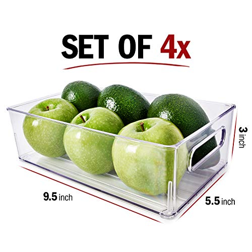 Fullstar Fridge Organizer Set - 4 Clear Storage Bins with Handles for Refrigerator and Freezer Organization