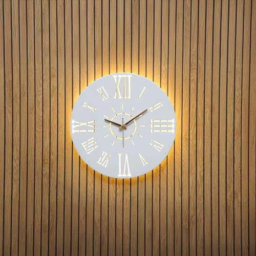Image of METSY Metal Laser Cut Numerical Analogue Art WallClock White for Home and Office | Metal Wall Art | Wall Decor Items (Analogue Round Wall Clock)