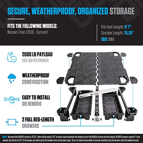Decked Pickup Truck Storage System For Nissan Titan (2016-Current) 6' 7" Bed Length Includes System Accessories #TOP3