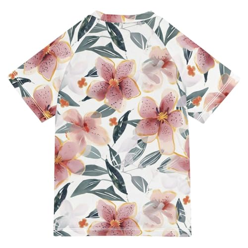 ALAZA Kids Rash Guard Girls Toddler Swim Shirts Short Sleeve Botanical Flowers UPF 50+ 3T2