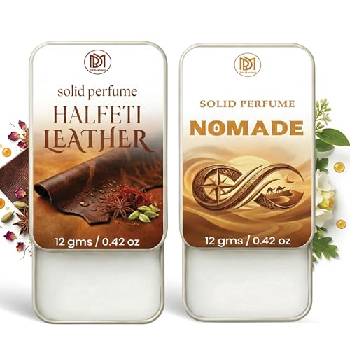 Image of Dr.Mashur Solid Perfume |Nomade&Halfeti leather Alcohol Free Wax Perfume Balm, Long Lasting | Pocket Tin 12g, Pack Of 2| Non Greasy Smooth Glide, Travel Friendly Unisex Gifts He Or Her