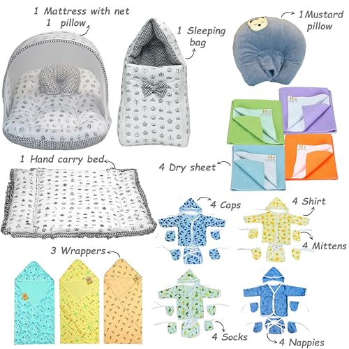 Image of Fareto Infantbond Newborn Baby Bedding Essentials | Daily Needs Items | Hopsital kit Ready Combo | Baby Products All (Pack of 32) (0-6months) (Taj Grey)