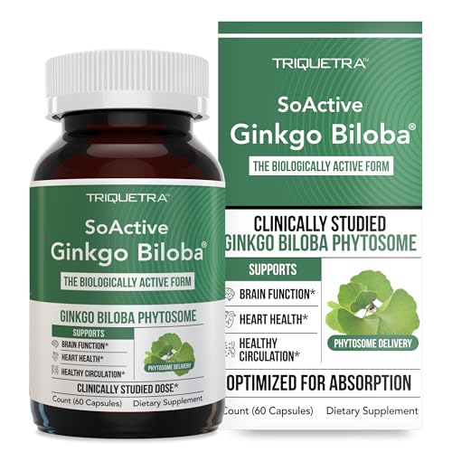 SoActive Ginkgo Biloba with GinkgoSelect® Phytosome | Clinically Studied Enhanced Absorption for Brain, Heart & Memory Support – 180 mg – Helps Maintain Circulation & Cognitive Health (60 Capsules)