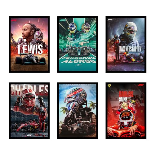 Image of CodersParadise Paper F1 Vol.2 Wall Poster Frames - Pack Of 6 | 8 X 12Cm (A4 Size) | Aesthetic Artwork Framed Posters | Framed Posters For Living Room, Bedroom