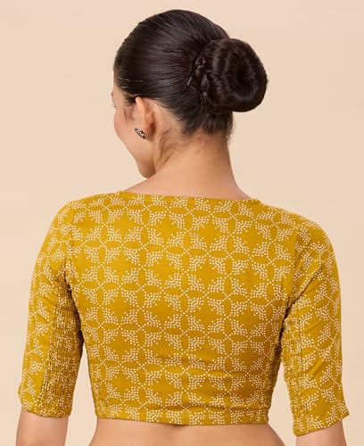 Image of Studio Shringaar Women Cotton Half Sleeve Printed Stretchable(Smocked)Readymade Saree Blouse