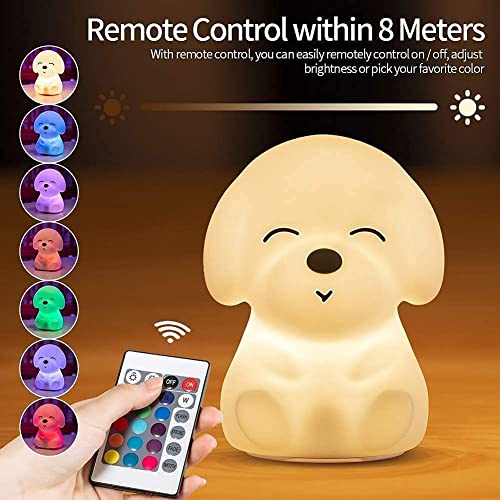 Mubarek Puppy Night Lights For Kids Room, Remote+Timer Led Night Light Lamp,16 Colors Dog Kids Night Lights For Bedroom,Rechargeable Silicone Dimmable Night Lamp,Cute Kids Room Lights For Room Decor #TOP6