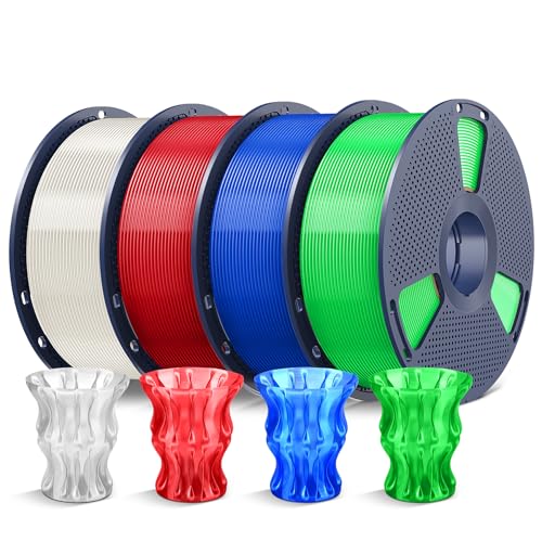 Image of SUNLU 4kg PLA 3D Printer Filament Bundle Multicolor, Neatly Wound PLA Filament 1.75mm ±0.02mm, Individually Vacuum Packed, 4kg in Total, 1kg per Spool, 4 Pack, 4000g PLA,Clear （White +Red+Blue+Green）
