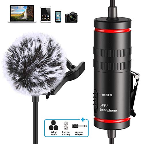 Professional Lavalier Microphone for iPhone, Camera, PC, Android, Omnidirectional Lapel Mic with Furry