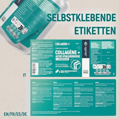 Kollagen Kapseln - Hyaluronic acid & Collagen komplex, 120 kapseln. Enriched with Coenzym q10 and hyaluron kapseln. Kollagen für die… – Ansicht 4