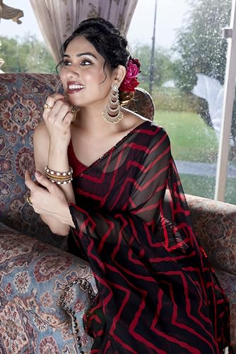 Image of MIRCHI FASHION Women Sari Georgette Chevron Printed | Modern Pattern Farewell and Festive Drape with Matching Blouse Piece